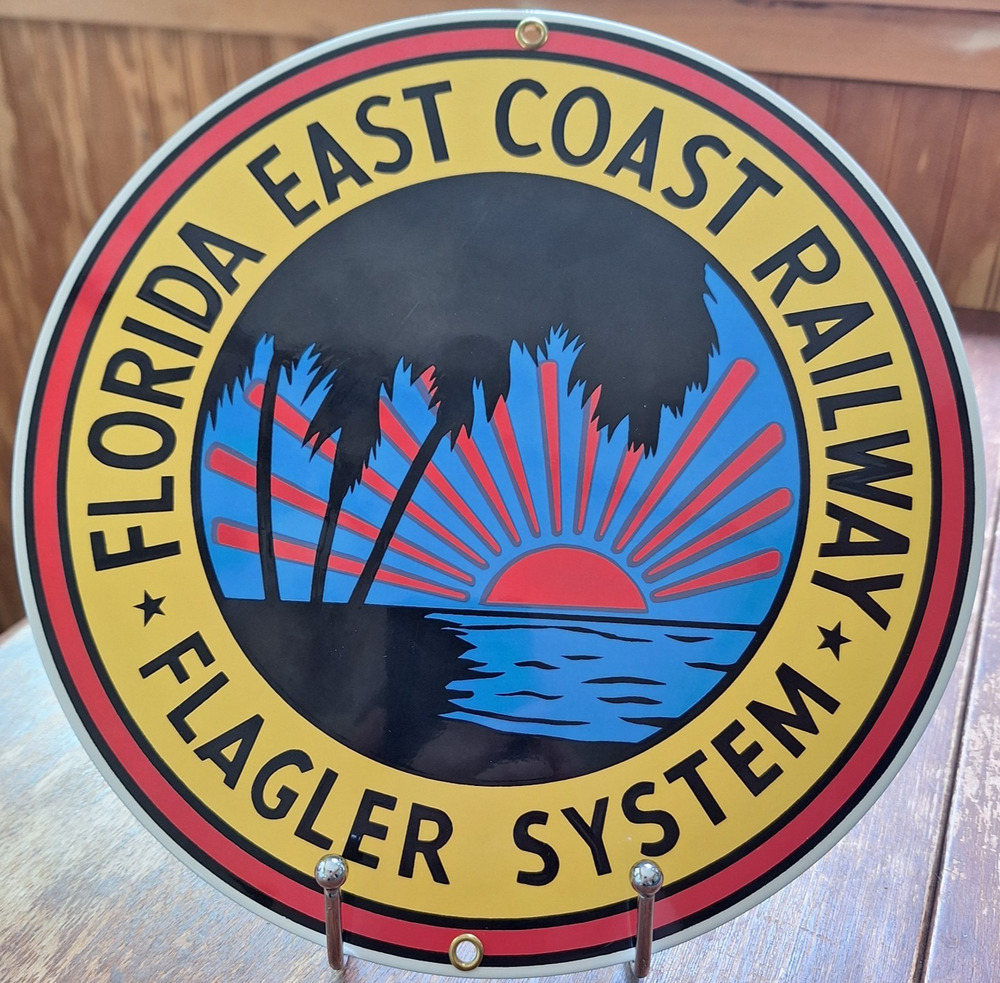 Vtg Ande Rooney Florida East Coast Railway Flagler System Porcelain Sign 10"